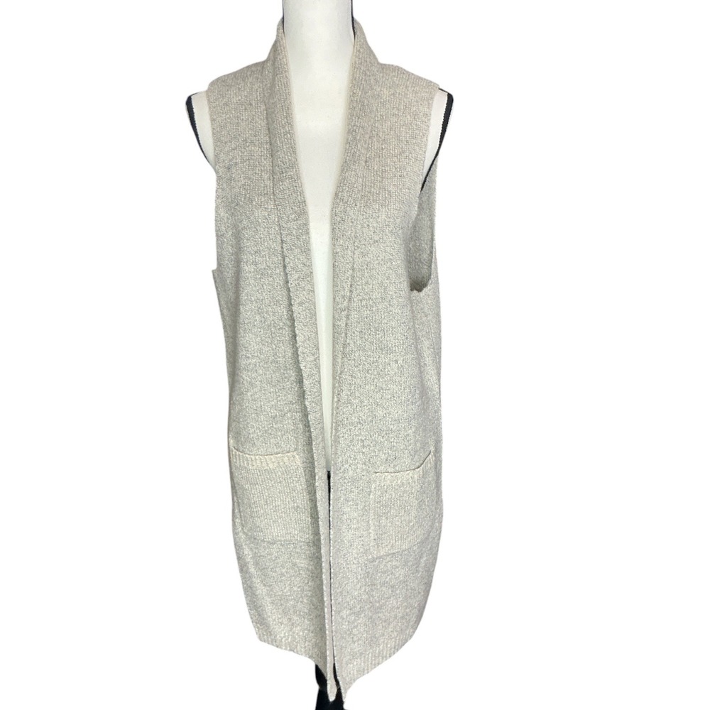 Charlie Paige Gray Knit Longline Vest Womens S/M Open Front Shawl Collar Pockets